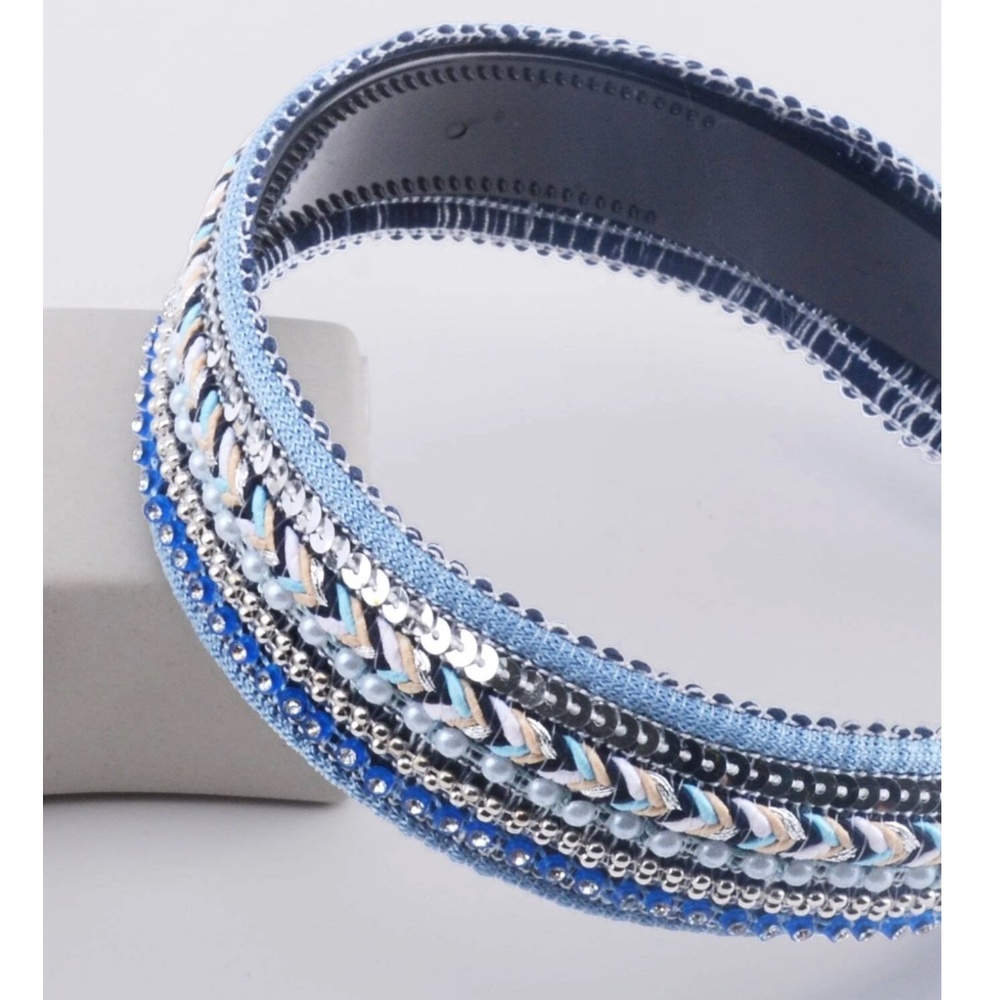 Boho Faux Pearl Sequin Braided Headband - Picture 6 of 7